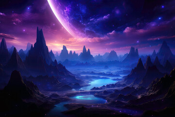 A Painting Of A Purple And Blue Landscape