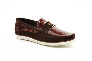 Casual, sports, leather mens shoes on an isolated background. Italian mens shoes.