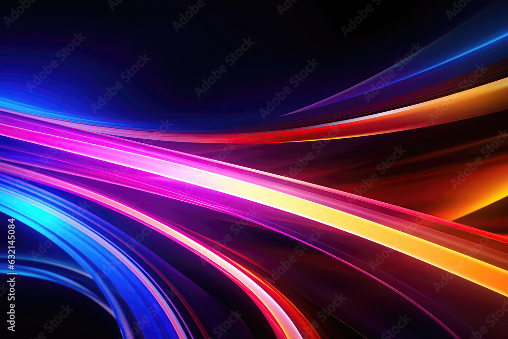 Poster multicolored neon lines in dynamic futuristic composition