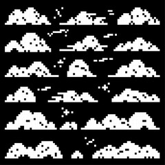 Vector Collection Set of Pixel Cloud Silhouettes	

