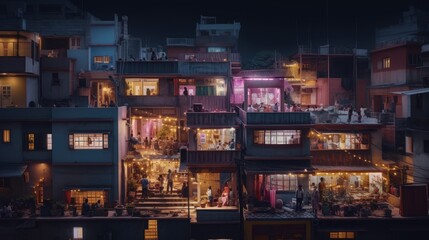 street photography view of illuminated homes and streets during the Diwali festival