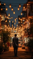 street photography view of illuminated homes and streets during the Diwali festival
