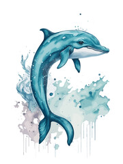 cute blue jumping dolphin watercolor graphics