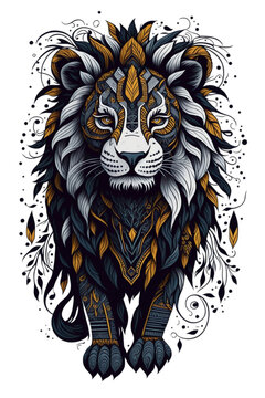 graphics esoteric totem lion head on white background