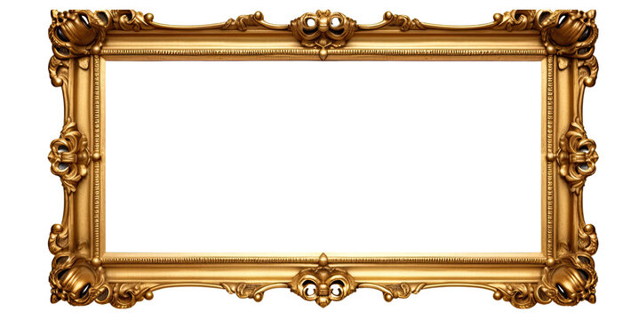 Gold photo frame, gold texture, gothic retro style illustration , Gold photo frame isolated transparent background, PNG.