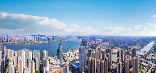 Fototapeta premium Aviation photography of the urban architectural skyline in Changsha, China