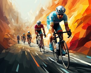 Cyclists on bikes, low-poly, AI generative