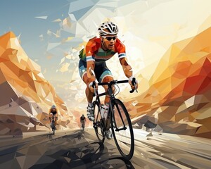 Cyclists on a bikes, low-poly, AI generative