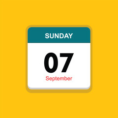 september 07 sunday icon with yellow background, calender icon