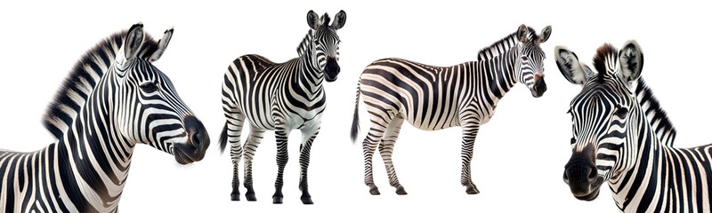 Fototapeta na wymiar Set of Zebra collection illustration isolated transparent background, PNG , Generative AI