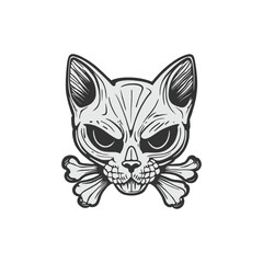 cat vector Halloween kitten skull bone skeleton symbol cartoon icon logo design