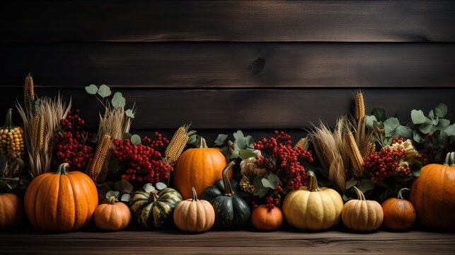 Autumn thanksgiving background with space for text. Generative AI