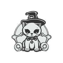 cat vector Halloween kitten skull bone skeleton symbol cartoon icon design