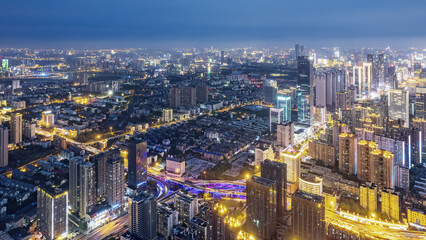 Fototapeta na wymiar Aviation photography of the night view of the city architecture of Changsha City, China