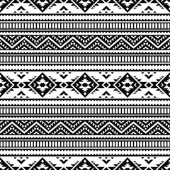 Geometric vector illustration design for fabric print and decoration. Seamless ethnic pattern. Tribal Aztec style. Black and white colors.