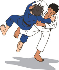Judo athletes having a match (osoto-gari)