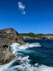 Nusa Penida, Bali, Cliff, Blue water. Exotic, vacation. Explore Indonesia. Devil's tears, Big wave, blue sky. 