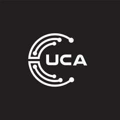 UCA letter technology logo design on black background. UCA creative initials letter IT logo concept. UCA setting shape design
