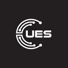 UES letter technology logo design on black background. UES creative initials letter IT logo concept. UES setting shape design
