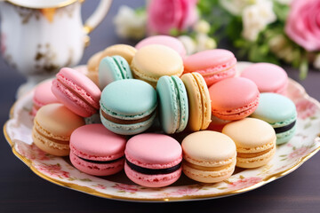 Obraz premium Colorful macaroons cookies in a plate