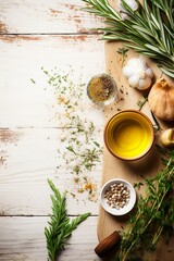 Fototapeta na wymiar Culinary Book Mockup with Fresh Herbs