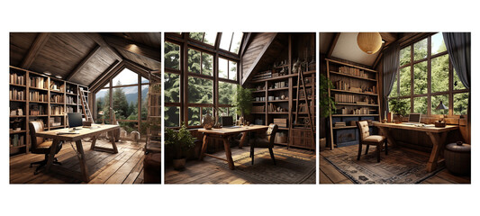 natural rustic study room interior design