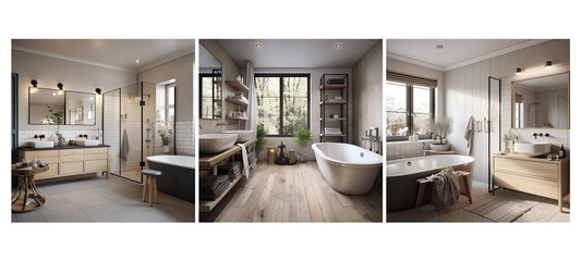 neutral scandinavian bathroom interior design - obrazy, fototapety, plakaty