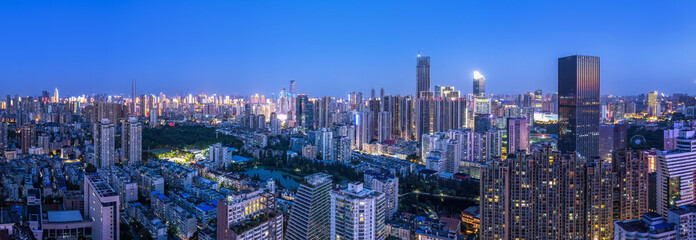 Obraz premium ..Aerial photography of the night view of urban architectural landscapes in Wuhan, China..