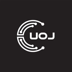 UOJletter technology logo design on black background. UOJcreative initials letter IT logo concept. UOJsetting shape design
