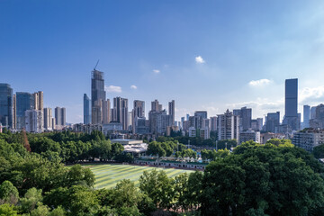 Fototapeta na wymiar Aerial photography of modern architectural landscape in Wuhan CBD, China