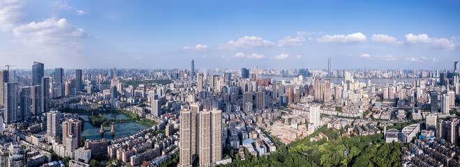 Obraz premium Aerial photography of modern architectural landscape in Wuhan CBD, China
