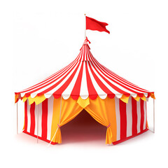 3D illustration building, circus tent, red, white and yellow, isolated