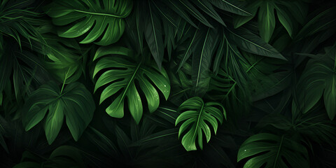 Naklejka na ściany i meble Plants leaves background with green pattern. Generative AI