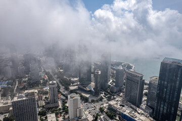 Aerospace Chinese coastal city landscape panoramic view