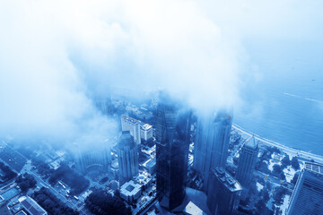 Aerospace Chinese coastal city landscape panoramic view