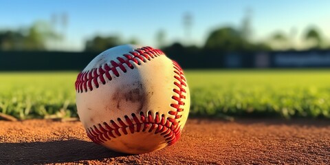 AI Generated. AI Generative. Vintage retro american traditional game sport activity baseball ball on field grass base background. Graphic Art