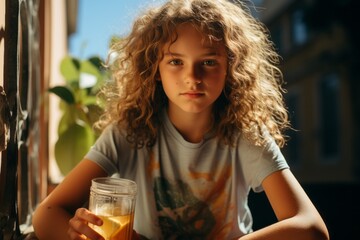 Fototapeta premium Realistic portrait of young girl. Beautiful illustration picture. Generative AI