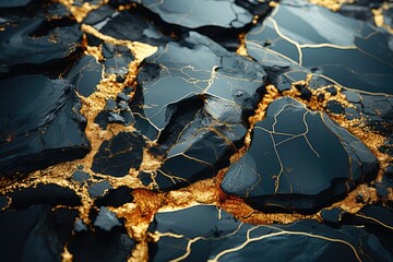 Black Blue Marble with Gold Veins