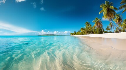 Tropical paradise beach. Beautiful illustration picture. Generative AI