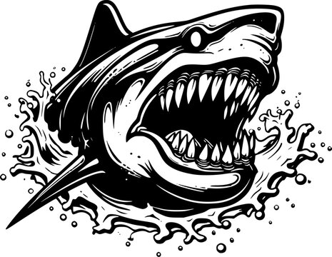 recommend clip art: Shark - Black and White Isolated Icon - Vector illustration