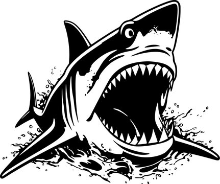 recommend clip art: Shark - Black and White Isolated Icon - Vector illustration