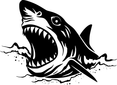 black shark with open mouth in water clip art preview