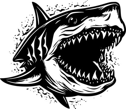 recommend clip art: Shark - Black and White Isolated Icon - Vector illustration