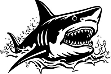 Obraz premium Shark - Black and White Isolated Icon - Vector illustration