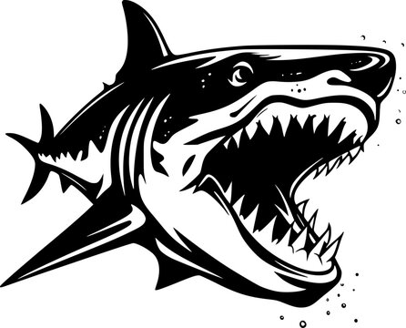 black and white shark with open mouth clip art preview