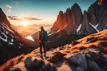 hiker in the top of mountains generated by AI tool