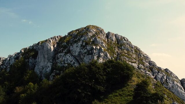 Drone turning around Canzo's Horns aka Corni di Canzo in Lake Como Italy