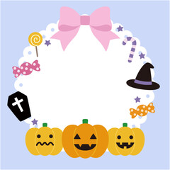 かわいいハロウィンのリボンフレーム　　 秋、ベクター、10月、パンプキン、ハロウィーン、お菓子