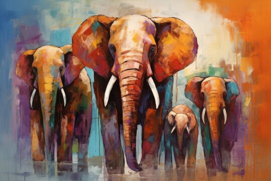 Abstract elephants art. Beautiful illustration picture. Generative AI