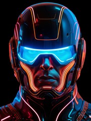 Cyborg in futuristic colors. Beautiful illustration picture. Generative AI